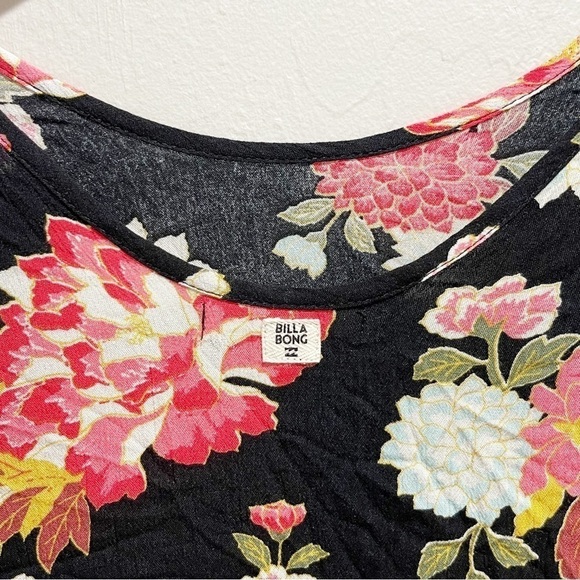 BILLABONG Girls Black Floral Print ALWAYS ON VACATION Rayon Dress Bell Sleeve L - Picture 6 of 9
